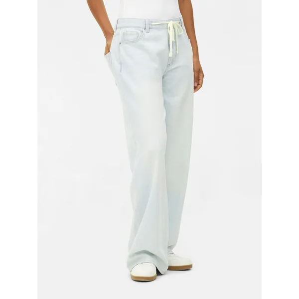 Tie Waist Wide Leg Jeans - Light Blue