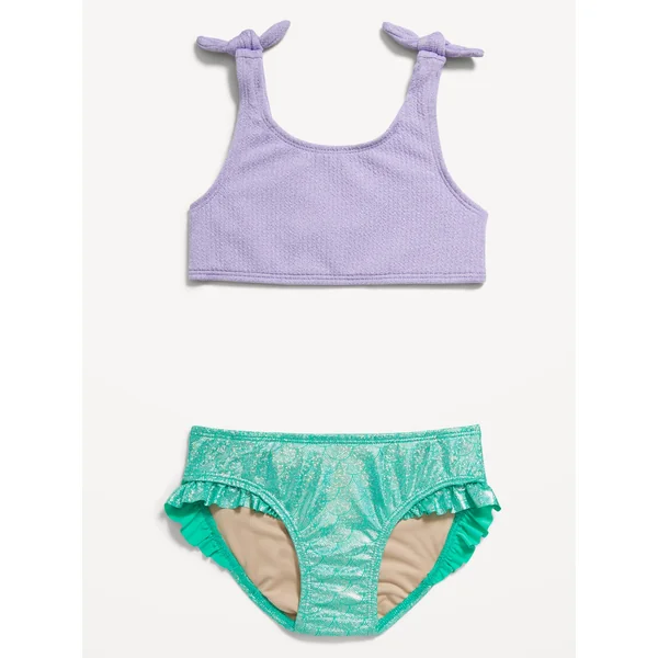 Tie-Knot Swim Top and Ruffled Bikini Swim Set for Toddler & Baby - Sparkly Mermaid