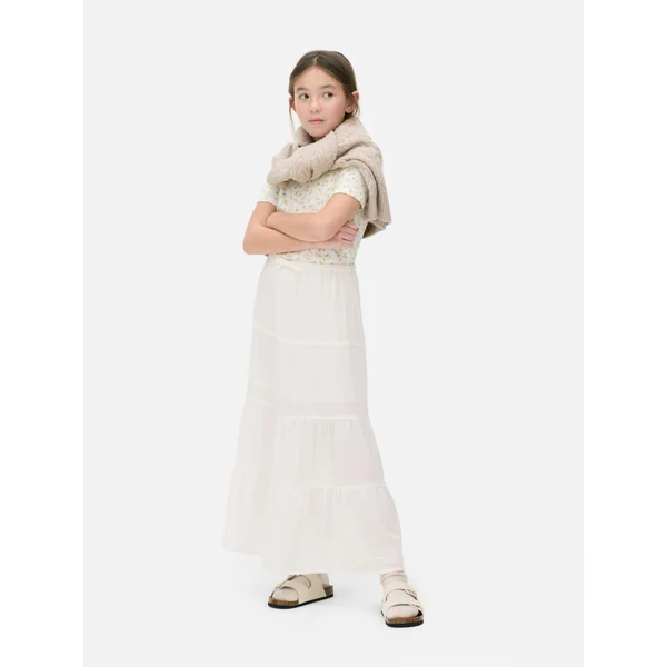 Tiered Cotton Skirt - White