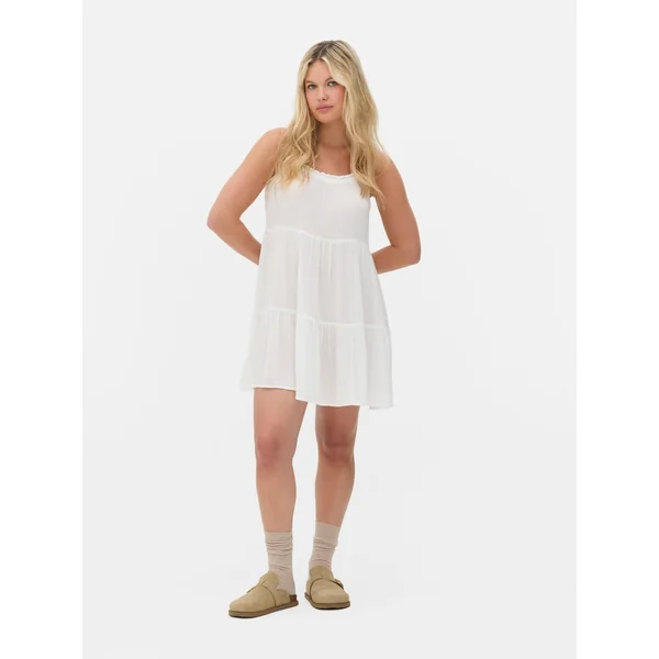 Tiered Ruffled Mini Dress - Cream