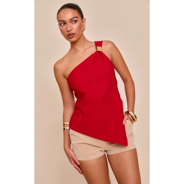 Tomato Asymmetric One Shoulder Trim Detail Long Top