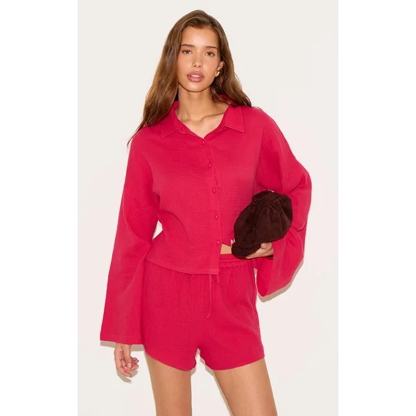 Tomato Red Oversized Button Up Shirt