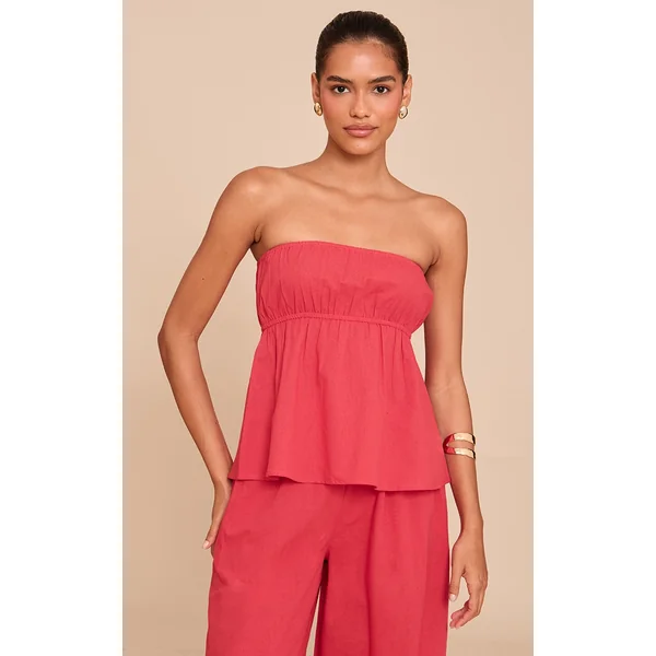 Tomato Red Peplum Bandeau Top