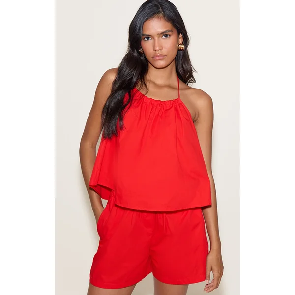 Tomato Red Poplin Floaty Shorts