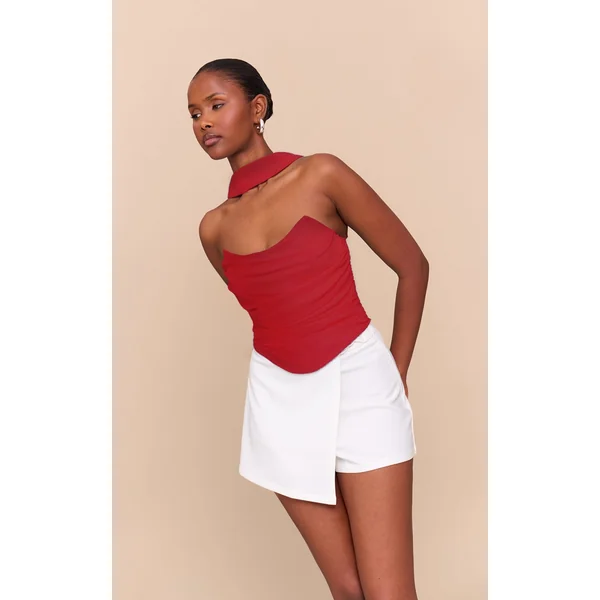 Tomato Red Scarf Detail Corset