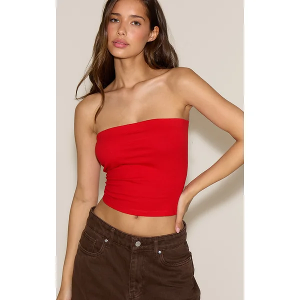 Tomato Red Soft Cotton Bandeau Top