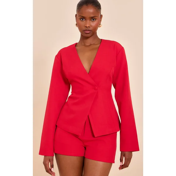 Tomato Red Tailored Mid Rise Shorts