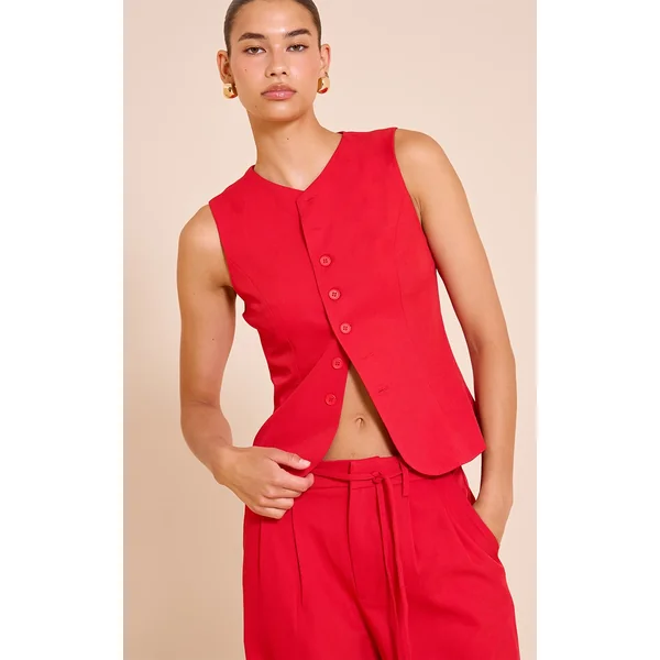 Tomato Red Tailored Woven Vest