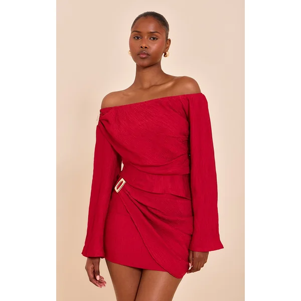 Tomato Red Textured Mid Rise Mini Skirt