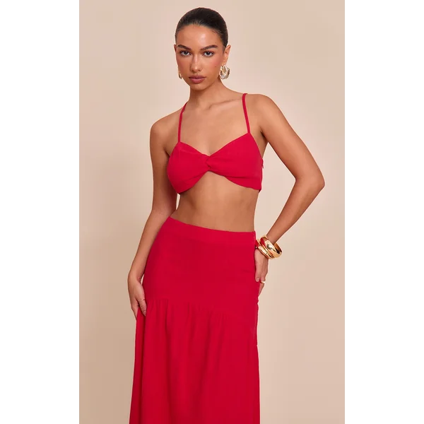 Tomato Red Twist Front Cropped Bralet