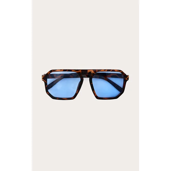 Tortoiseshell Blue Lens Aviator Sunglasses