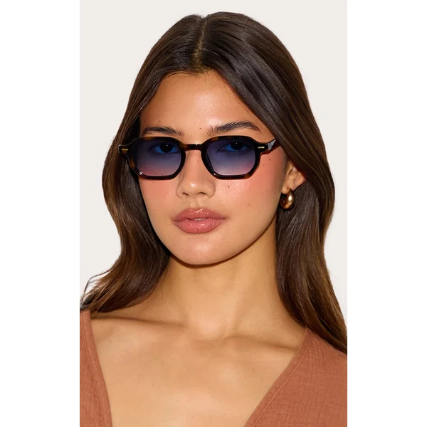 Tortoiseshell Honey Tort Blue Lense Square Sunglasses