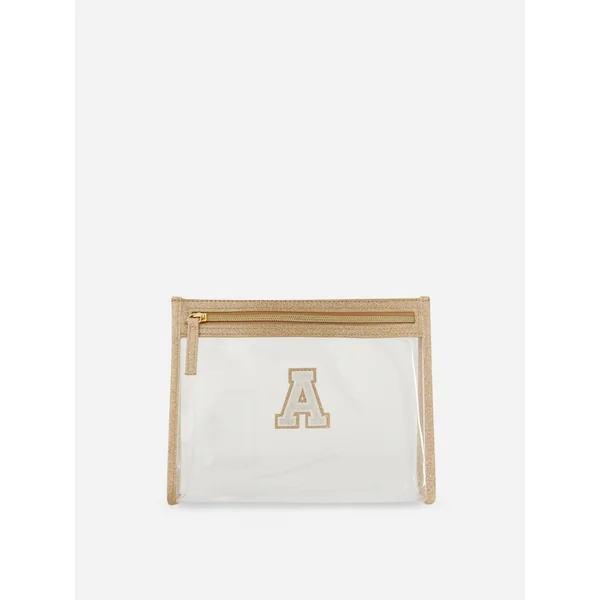 Transparent Faux Leather Initial Makeup Bag - White