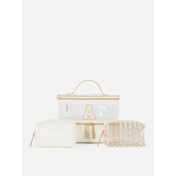 Transparent Initial 3-in-1 Vanity Bag Set - White