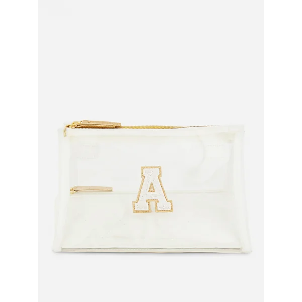Transparent Initial Fold Out Toiletry Bag - White