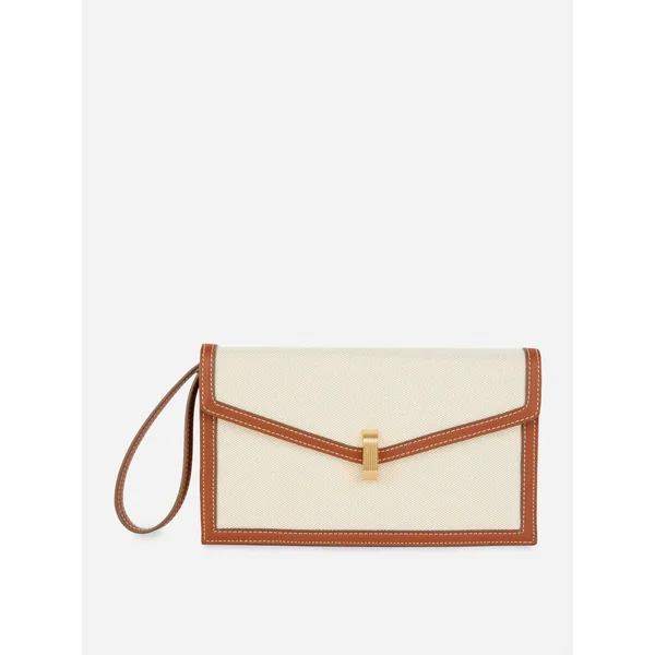 Trimmed Linen Clutch - Tan