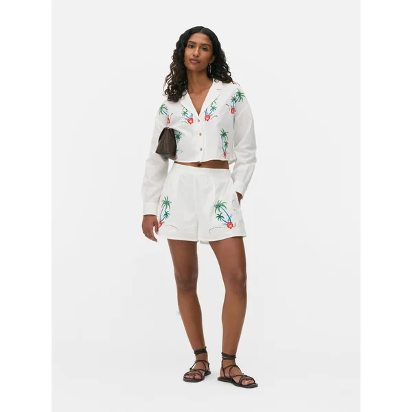Tropical Embroidered Shorts - White