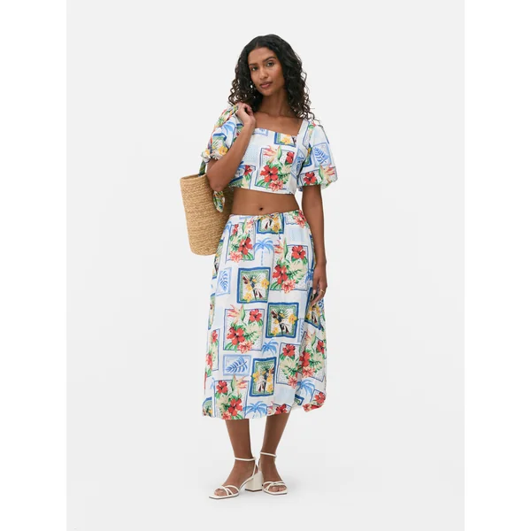 Tropical Puffball Midi Skirt - Multi