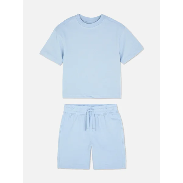 T-Shirt and Drawstring Shorts - Blue