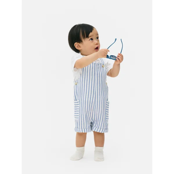 T-Shirt and Striped Overalls Set - Blue