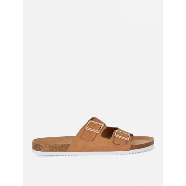 Two Strap Buckle Sandals - Tan