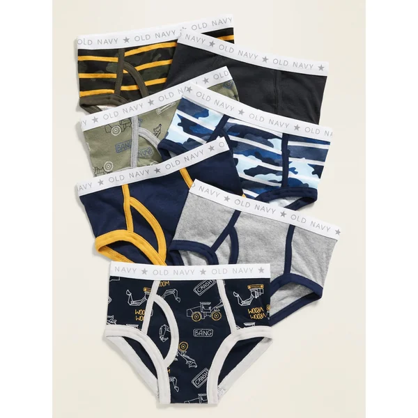 Underwear Brief 7-Pack for Toddler Boys - Stripes, Camo, Solids & Trucks