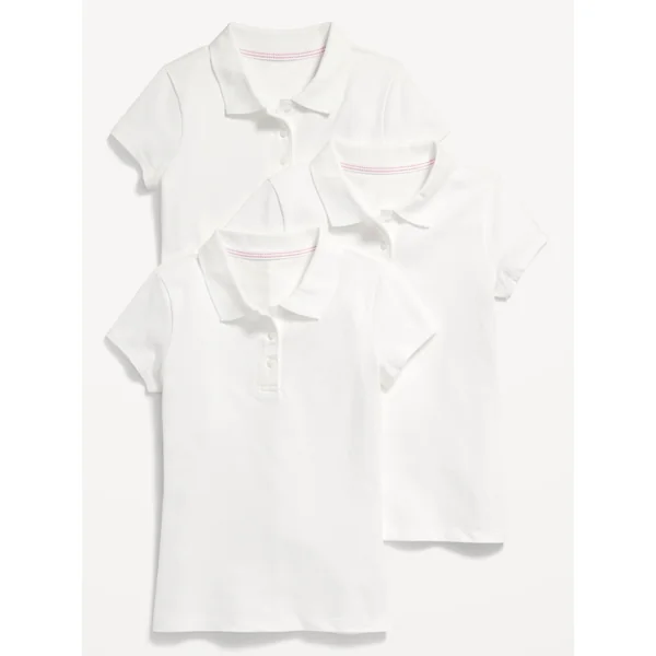 Uniform Pique Polo Shirt 3-Pack for Girls - Bright White
