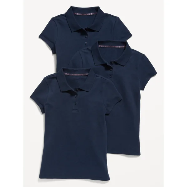 Uniform Pique Polo Shirt 3-Pack for Girls - Ink Blue