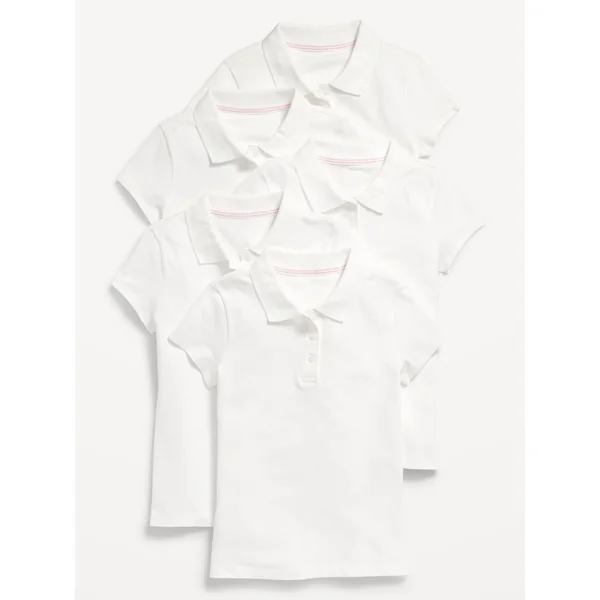 Uniform Pique Polo Shirt 5-Pack for Girls - Bright White