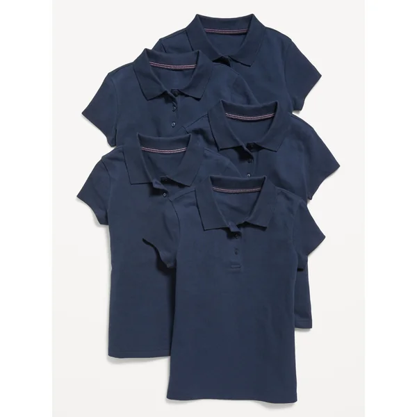 Uniform Pique Polo Shirt 5-Pack for Girls - Ink Blue