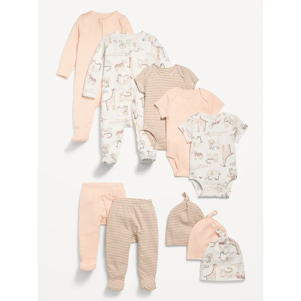 Unisex 10-Piece Layette Set for Baby - Safari Brown