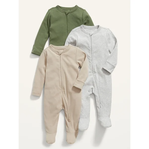 Unisex 1-Way Zip Sleep & Play One-Piece 3-Pack for Baby - Neutral