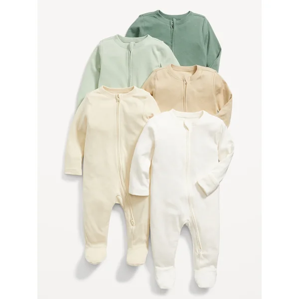 Unisex 2-Way-Zip Footie Sleep & Play One-Piece 5-Pack for Baby - Bare Grround