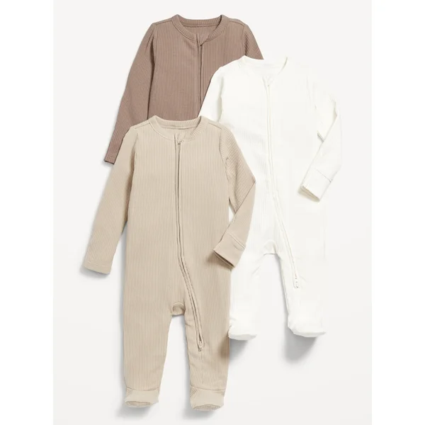 Unisex 2-Way-Zip Sleep & Play Footed One-Piece 3-Pack for Baby - Sedimentary