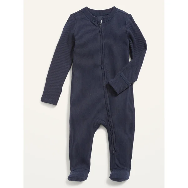 Unisex 2-Way-Zip Sleep & Play Rib-Knit Footed One-Piece for Baby - In the Navy