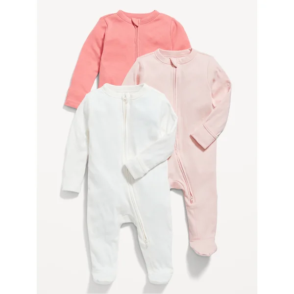 Unisex 3-Pack Sleep & Play 2-Way-Zip Footed One-Piece for Baby - Pink Bamboo