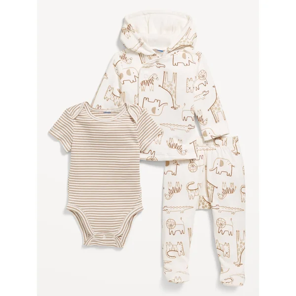 Unisex 3-Piece Printed Layette Set for Baby - Safari Brown