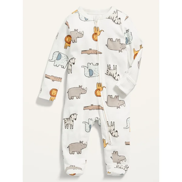 Unisex Animal-Print 2-Way-Zip Sleep & Play Footed One-Piece for Baby - Safari