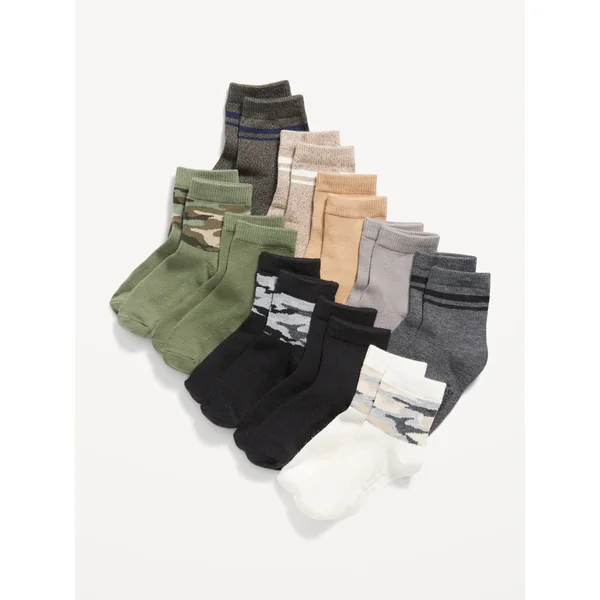 Unisex Crew Socks 10-Pack for Toddler & Baby - Camo, Stripes & Solids