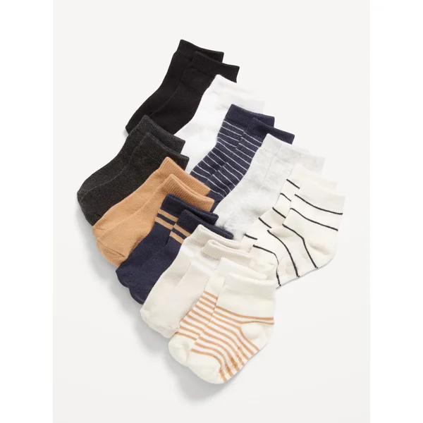 Unisex Crew Socks 10-Pack for Toddler & Baby - GREY BLUE STRIPES
