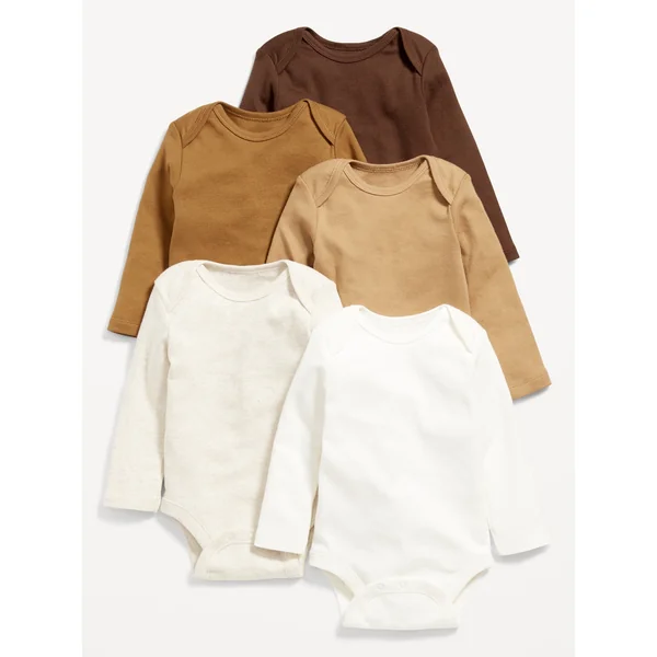 Unisex Long-Sleeve Bodysuit 5-Pack for Baby - Neutral