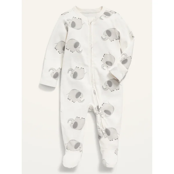 Unisex Printed Footed Sleep & Play One-Piece for Baby - Elephant Print