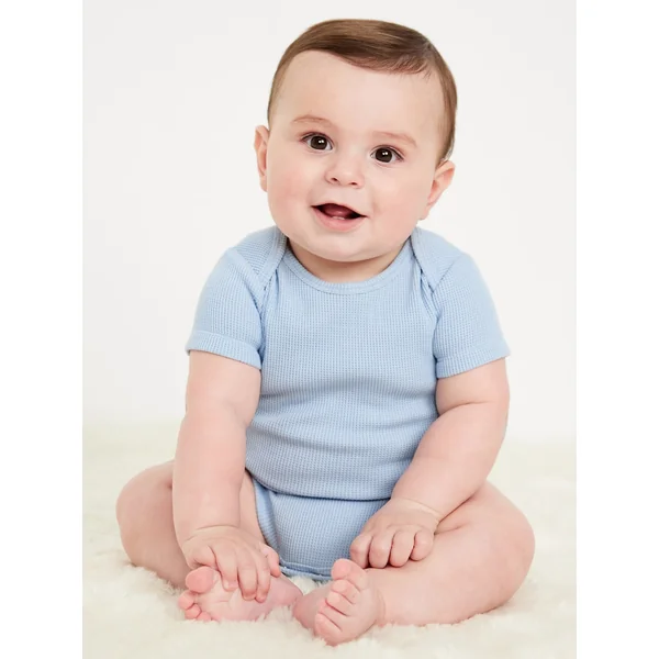 Unisex Short-Sleeve Waffle-Knit Bodysuit for Baby - Blue