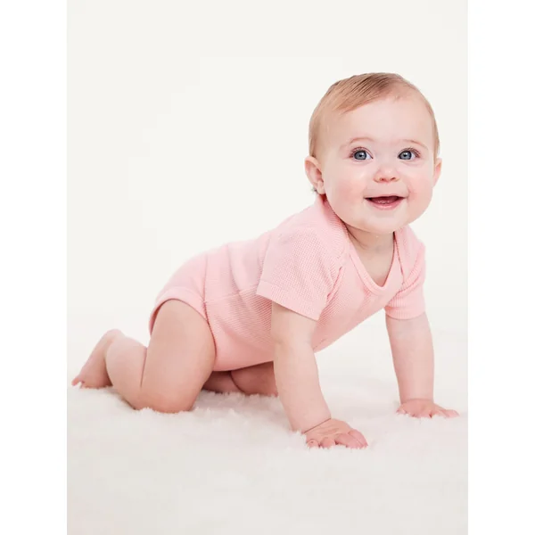 Unisex Short-Sleeve Waffle-Knit Bodysuit for Baby - Blush Hue