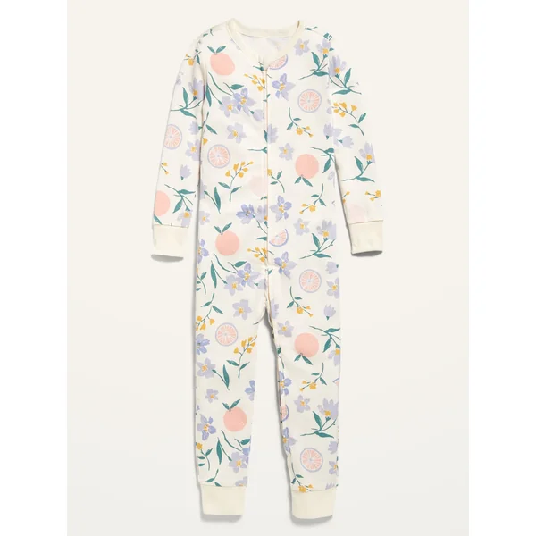 Unisex Snug-Fit 2-Way-Zip Printed Pajama One-Piece for Toddler & Baby - Creamy Floral