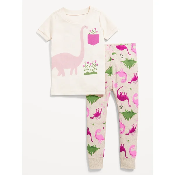 Unisex Snug-Fit Graphic Pajama Set for Toddler & Baby - Dino Purple