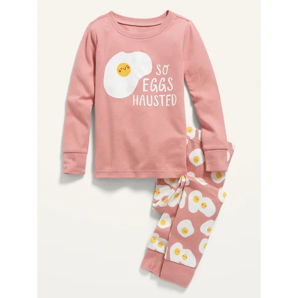 Unisex Snug-Fit Graphic Pajama Set for Toddler & Baby - Eggs