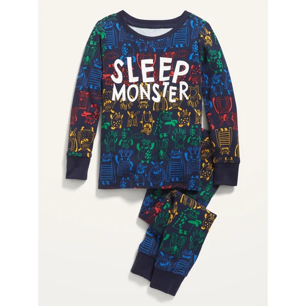 Unisex Snug-Fit Graphic Pajama Set for Toddler & Baby - Sleep Monster