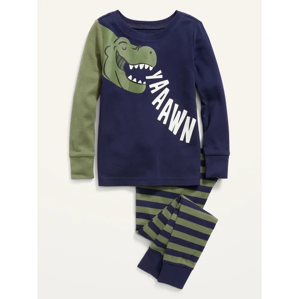 Unisex Snug-Fit Graphic Sleep Set for Toddler & Baby - (Dino) Yaaawn
