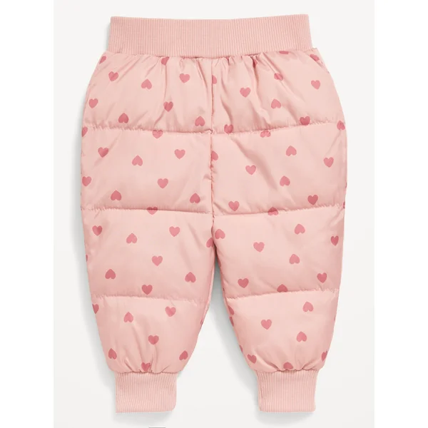 Unisex Water-Resistant Quilted Tapered Pants for Baby - Pink Hearts